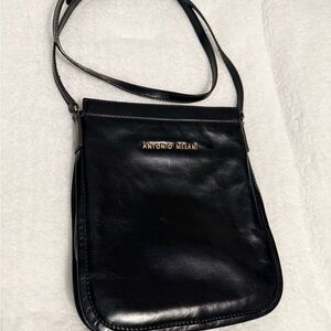 ANTONIO MELANI Black Leather Shoulder Crossbody Bag